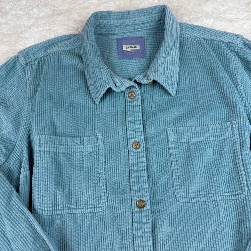 L.L.Bean Corduroy Button Up Shirt Shacket Womens 3X Blue Long Sleeve Pockets